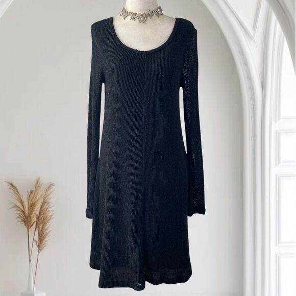 Dresses & Skirts - Witchy Whimsygoth Black Knitted Distressed Grunge Babydoll Midi Dress M